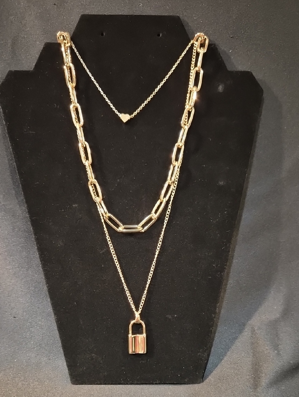 Elexa Gold Layered Lock Pendant Necklace - Women Jewelry